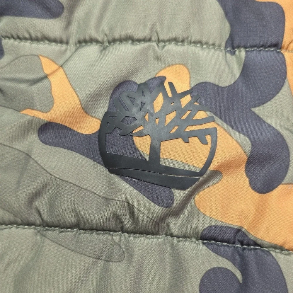 Timberland Boys Camouflage Hooded Puffer Jacket M (10/12) Green Black Orange